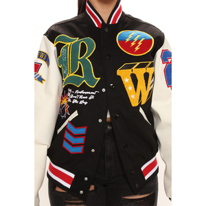 Trending Jacket Ladies Biker Leather Coat <b>Detachable</b> <b>Sleeve</b> Bomber College Baseball Jacket for Women - Product Image 2