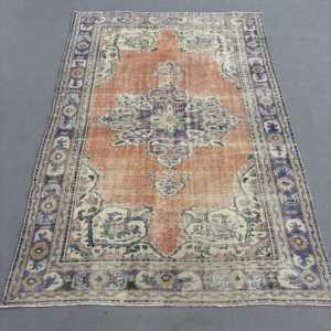 Alfombra Vintage, Alfombra Grande de 5.8x8.7 pies, Alfombra a Cuadros Azul - Product Image 1