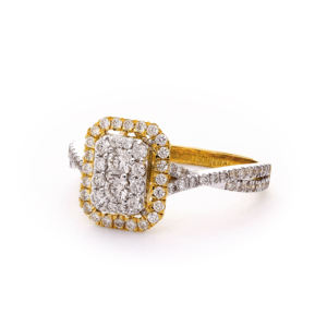 Bague de fiançailles personnalisée en or avec halo de diamants rectangulaire, bande torsadée, bijoux - Product Image 6