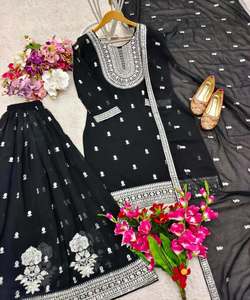 ชุดเสื้อผ้าเรยอนยอดนิยมใส่ได้ทุกวันชุด sharara dupatta แต่งระบายสุดชิคและงานมุก - Product Image 2