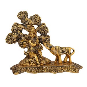 Hàng Mới Về Cây Mạ Vàng Kim Loại Đồng Thau Thủ Công Với Tượng <span class=keywords><strong>Krishna</strong></span> Và Bê Ngồi Để Trang Trí Nhà Cửa Và Tặng Quà - Product Image 1