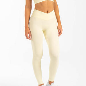 Logotipo personalizado Lemon Drop NKD Cross Waist Band Leggings High Cross Over Waist New & Active Wear Fashion Gym Leggings para mujeres - Product Image 1