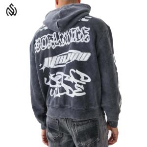 Fourniture d'usine de vêtements de sport surdimensionnés sweats à capuche imprimés bouffants basiques coton mélangé personnalisé respirant sweats à capuche imprimés bouffants pour hommes - Product Image 3