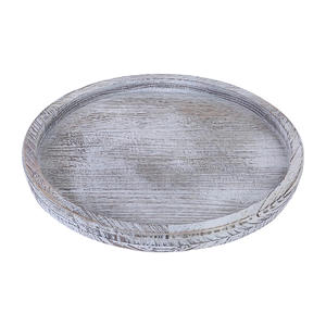 Distressed White Round Shape Mango Wood Serving Tray <b>Lazy</b> <b>Susan</b> with Rotating Function for Home Hotels and Restaurants - Product Image 3