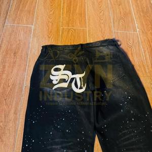 High Quality Comfortable Embroidery Logo <b>Jeans</b> Pants Custom Logo Rhinestone printing Denim <b>Jeans</b> pants Custom Made OEM - Product Image 5
