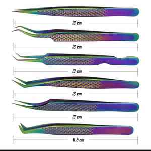 Juego de diseño OEM de 6 pinzas para extensiones de pestañas con revestimiento de titanio múltiple con agarre de diamante herramienta de suministro de pestañas de acero inoxidable - Product Image 2