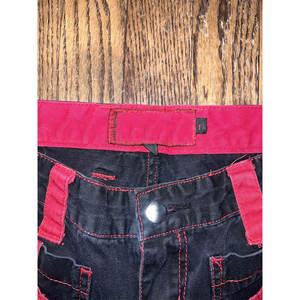 2026 Women's Gothic Red And <b>Black</b> Wide Leg Flare Pants With Zippers And Grommet - Product Image 3