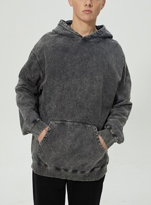 Sweats à capuche pour hommes lavage à l'acide couleur unie unie vierge grande taille poids lourd 2025 sweat à capuche pour hommes lavage à l'acide sweat à capuche basique coton mélangé - Product Image 3