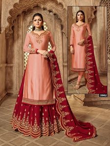 Pesado y hermoso satén más tendencia Georgette Salwar Kameez con Dupatta con trabajo de bordado compras en línea India - Product Image 5