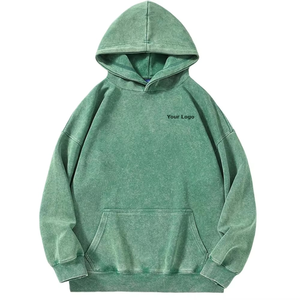 Sweat à capuche vintage personnalisé avec lavage à l'acide sur les épaules pull-over pour femmes avec poche sweats à capuche en coton Streetwear en polaire uni - Product Image 4
