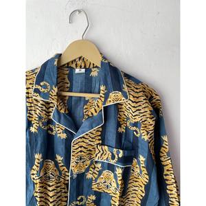 หน้าจอมือเสือพิมพ์ชุดนอนชุดผ้าฝ้ายฤดูร้อนยาว Pjs ผู้หญิงสวมใส่แฮนด์เมดกลางคืนชุดนอนชุดนอน - Product Image 4