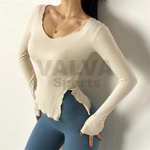 Femmes grande taille Gym Yoga haut manches longues coupe ajustée respirant coupe dos T-Shirt élastique serré Fitness vêtements de sport - Product Image 4