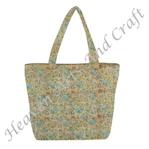 Sac fourre-tout matelassé en toile de coton biologique 100% imprimé Hand-Block du fabricant indien sac de Shopper à deux poignées à la mode en gros - Product Image 3