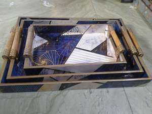 Handmade Polished Eco-Friendly Acacia <b>Wood</b> Tray <b>Rustic</b> Carved Serving Solution India Large Decorative Home Decoration Wholesale - Product Image 3