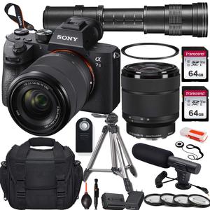 Appareil photo numérique sans miroir A7 III, objectif téléobjectif 28-70 mm 420-800 mm, carte mémoire 2x 64 Go, filtres macro UV, microphone, vidéo 4K - Product Image 1