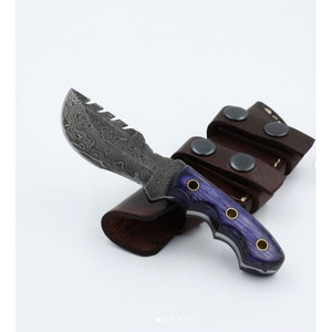 Full Tang Tracker Hunting Knife Custom Logo Hand Made Damascus Steel Tracker Knife with Leather Pouch - Product Image 1