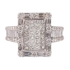 18k Solid Gold Genuine Natural Pave Baguette Cut Diamond Rectangle Fine Ring Solid Gold Diamond Wedding Ring Jewelry Wholesaler