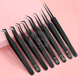 Pince à épiler professionnelle pour extensions de cils, pointe en fibre noire, fine, courbée en X, en acier inoxydable, outil pour cils - Product Image 1