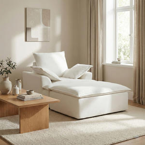 Sillón Modular de Tela Teddy Blanco Escandinavo, Cómodo Sofá Individual Cuadrado, Otomana Versátil, Ecológico para el Hogar - Product Image 1