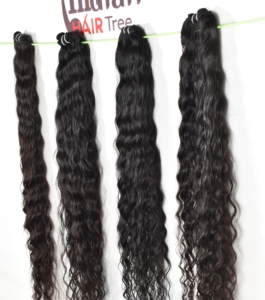 Extensions de cheveux humains indiens 100% Remy vierges, cuticules alignées, bouclés, non traités, aspect naturel, couleur noire - Product Image 2