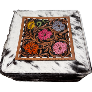 Estuche de Joyería y Bolsa de Cosméticos de Cuero Vacuno Bohemio Hecho a Mano con Cierre de Cremallera, Asa Suave, Suministro Personalizado OEM/ODM, India - Product Image 1