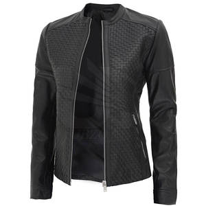 Chaqueta de cuero de mujer de diseño personalizado con cuello levantado chaqueta de cuero de mujer de color sólido a granel - Product Image 2