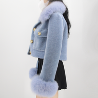 Blouson Bomber de Luxe pour Femme 100% Laine Cachemire Respirant avec Col en Peau de Mouton, Manches Chauve-Souris et Boutons Décoratifs Chauffants