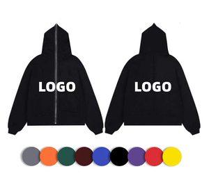 Heavyweight 465GSM Custom Distressed Streetwear Y2K Oversized Full Face Zip up Hoodie Over Face Hoodies Hombres - Product Image 4