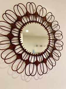 Espejo de pared de ratán ovalado hecho a mano de diseñador de lujo con embellecedor de metal Espejo decorativo moderno Boho Chic - Product Image 6