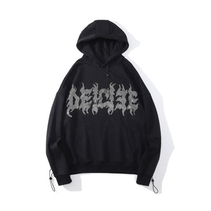 Sweat à capuche surdimensionné en molleton 100% coton, motif à carreaux, finition délavée, logo personnalisé de haute qualité, cordon de serrage en strass pour homme - Product Image 1