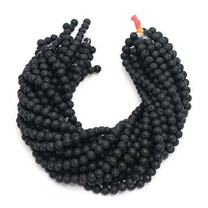 Perles en pierre d'opale de lave noire de haute qualité Kamal Gems, 15 brins, tailles 4mm, 6mm, 10mm, coupe lisse, haute qualité pour la fabrication de bijoux - Product Image 1