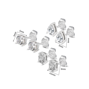<b>Set</b> of 3 American Diamond Solitaire Stud <b>Earrings</b> for Women - Product Image 2
