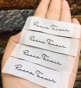 Étiquette de tissu de vêtement 100 pièces personnalisée 2x5cm pli d'extrémité/pli central étiquette tissée de haute qualité pour vêtements marque estampage à chaud - Product Image 5