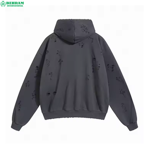 Nouvel Arrivage Sweat à Capuche Unisexe Thermique Personnalisé avec Fermeture Éclair, 420 g/m², Coupe Droite, Ourlet Brut, Oversize, Effet Délavé Soleil et Broderie Vieillie - Product Image 3