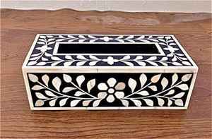 Distributeur de mouchoirs en bois de forme personnalisée Offre Spéciale porte-serviettes de table de luxe boîte à mouchoirs en bois incrusté d'os en nacre - Product Image 2