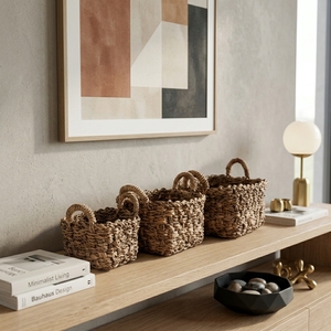 Natural Banana Bark Storage <b>Basket</b> Set Chunky Cross Knot Braid <b>Rectangular</b> Bin Arch Handle Tray Pure Art Setup Room Decor Crafts - Product Image 6