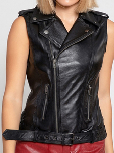 Nuevo Chaleco de Cuero Genuino para Mujer, Estilo Motero, de Alta Calidad, Cortavientos, Moderno, en Diferentes Colores Lisos - Product Image 2