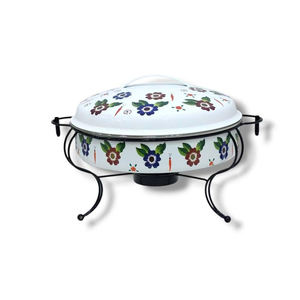 Blanc avec plat de chauffe-plat floral peint à la main - Product Image 1