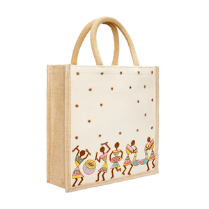 Bolsa de Regalo con Logotipo Bordado de Warli Utsav, Bolsa de Regalo de Yute y Lona de Algodón, Bolsa de Embalaje para Artículos de Regalo, Cesta de Regalo para Festivales - Product Image 5
