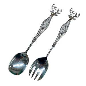 Élégant service à salade fini argenté avec poignée en forme de cerf pour une présentation raffinée et l'accueil des invités, fabriqué à la main en Inde - Product Image 6