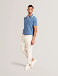 Polo en tricot à bouts pour hommes T-shirt à manches courtes en coton texturé avec bordure contrastée polos - Product Image 3