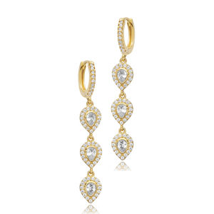 Pendientes colgantes largos de piedra CZ con diseño de tres peras, venta al por mayor, joyería fina de Plata de Ley 925 artesanal turca - Product Image 3