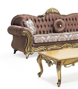 Ensemble de canapés RABY CLASSIC Chesterfield trois places, moderne, en tissu, avec rangement, écologique, durable, structure en aggloméré, pieds en bois, dossier séparé - Product Image 4