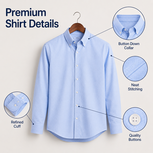 <span class=keywords><strong>Chemise</strong></span> boutonnée IKDEER personnalisée en oxford bleu clair, tissu dobby lavé, écologique, couleur unie, douce et agréable pour la peau - Product Image 4