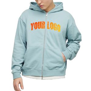 New Arrived 100% Cotton Men's Full <b>Zip</b> <b>Hoodie</b> with Embroidered Custom Logo Autumn Oversized Drop Shoulder Heavyweight Sweatshirt - Product Image 1
