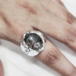 New Exclusive <b>Mans</b> <b>Ring</b> Natural <b>Black</b> Rutile Gemstone Birthstone <b>Ring</b> All Sizes Arabic Fine Jewelry 925 Sterling Silver <b>Ring</b> - Product Image 2