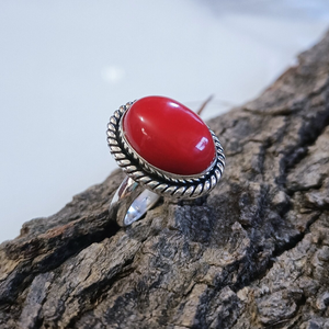 Anillo de piedras preciosas de Coral rojo, anillo de compromiso de boda de estilo bohemio hecho a mano de Plata de Ley 925 para mujer - Product Image 2
