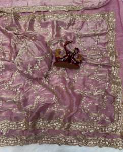 Sari en soie de luxe pour soirée, avec broderie de sequins et soie douce, pour femmes, en stock, fabriqué en Inde - Product Image 5