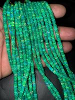 Collier artisanal en perles rondes lisses d'opale éthiopienne verte naturelle TASBIYA GEMS, effet de jeu de couleur feu, certifié par un tiers, prêt à l'emploi