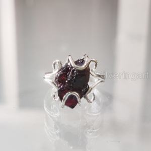 Bijoux en pierre brute Bague pour femme Grenat naturel Pierre précieuse brute Pierre de naissance de janvier Bague en fil Hippie Bijoux Bague en argent sterling 925 - Product Image 3